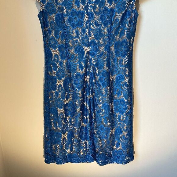 Black Saks Fifth Avenue Royal Blue Lace Overlay Dress, Medium. Elegant! - Picture 6 of 16